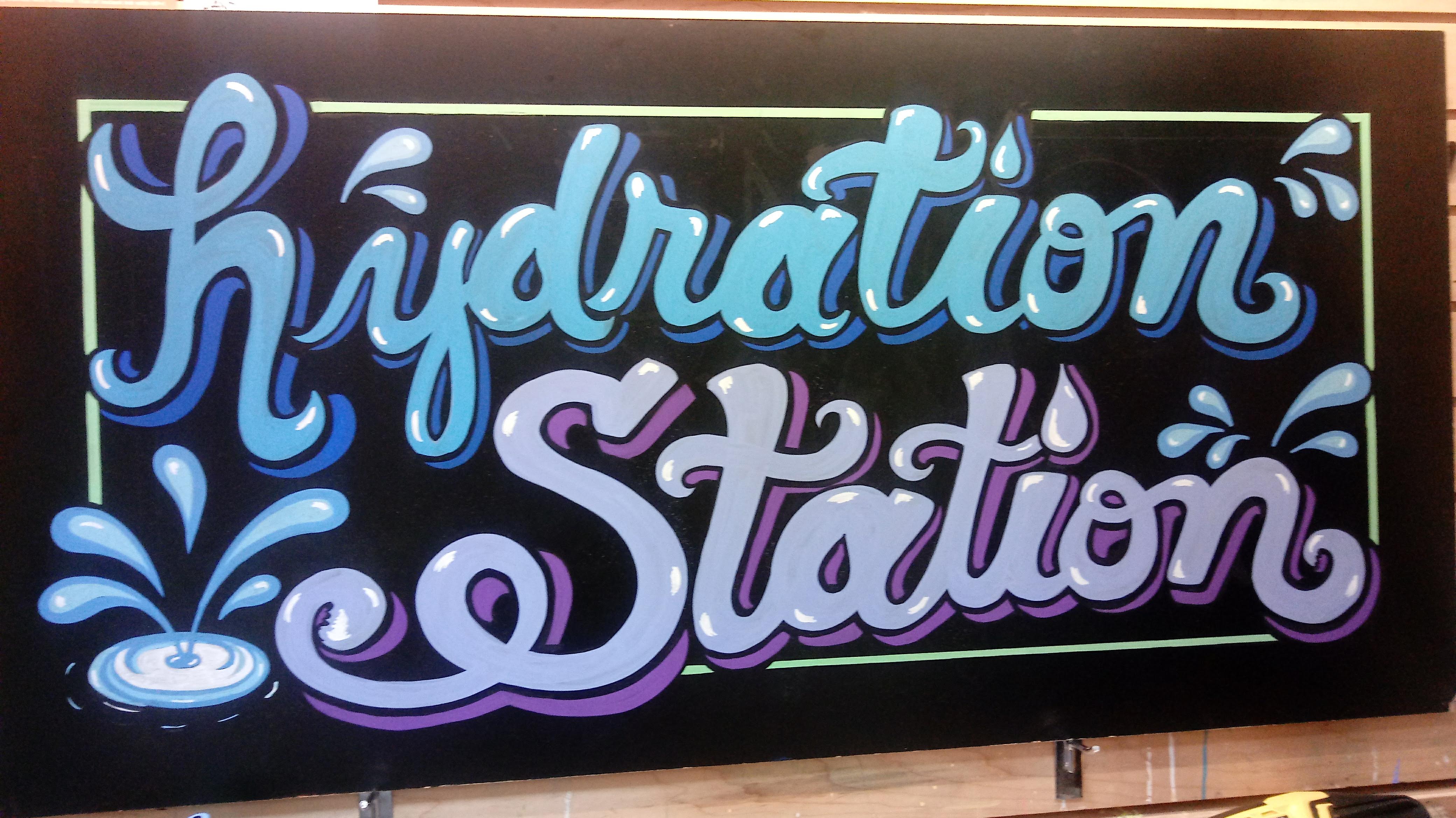 Hydration Station — hand-painted commercial sign