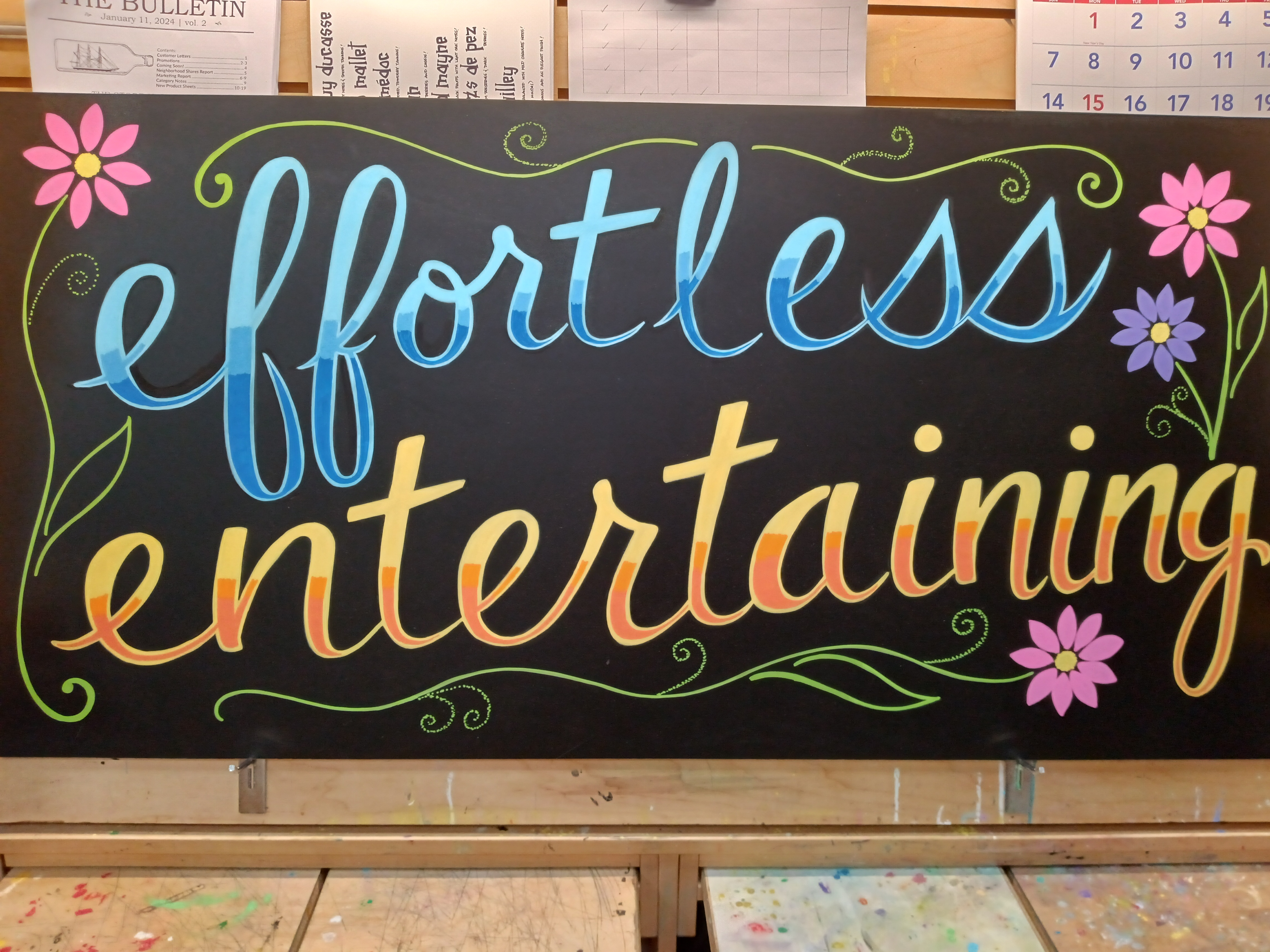 Effortless Entertaining — hand-painted chalkboard sign